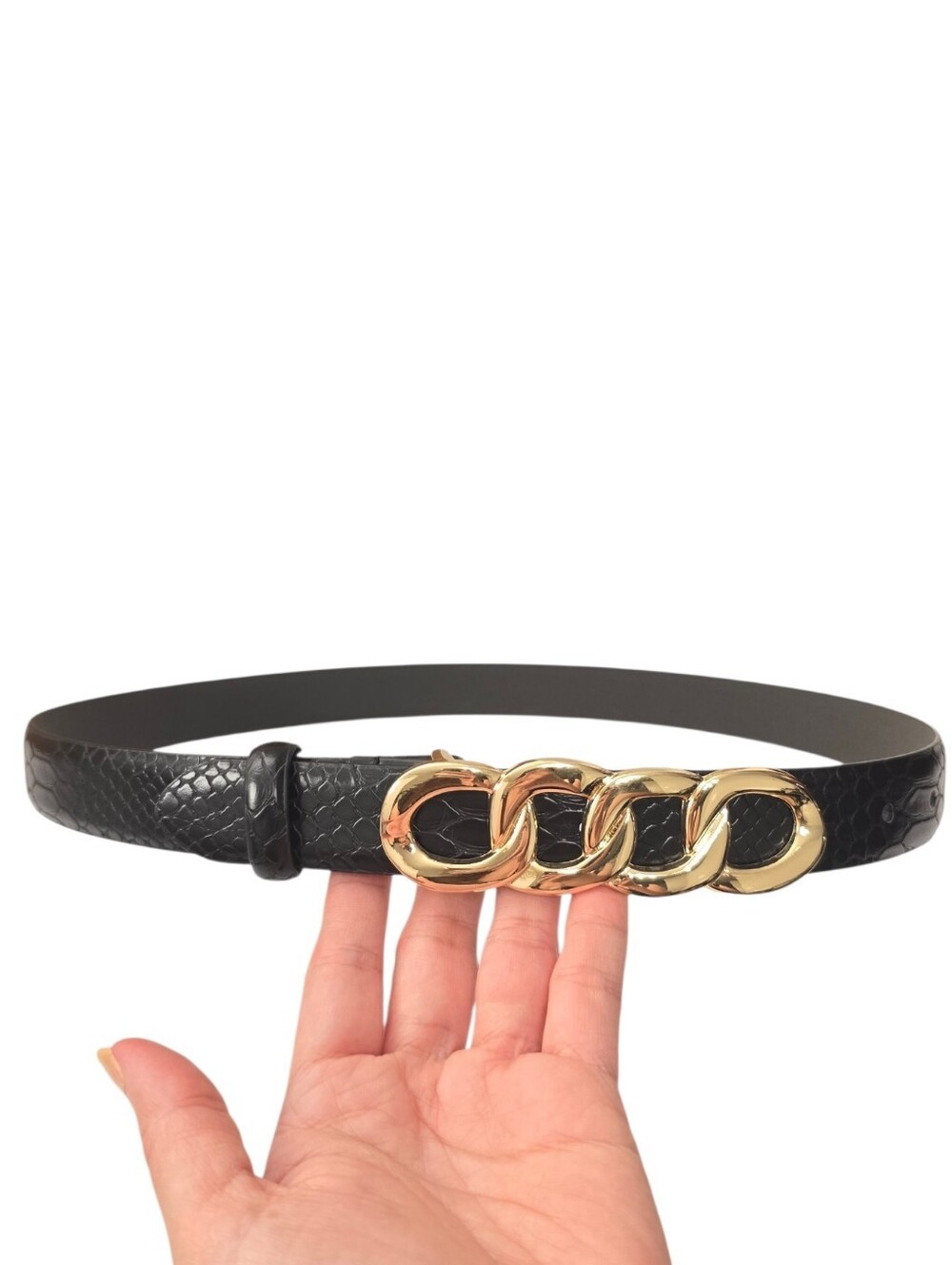 Chain Buckle Belt in Black & Gold